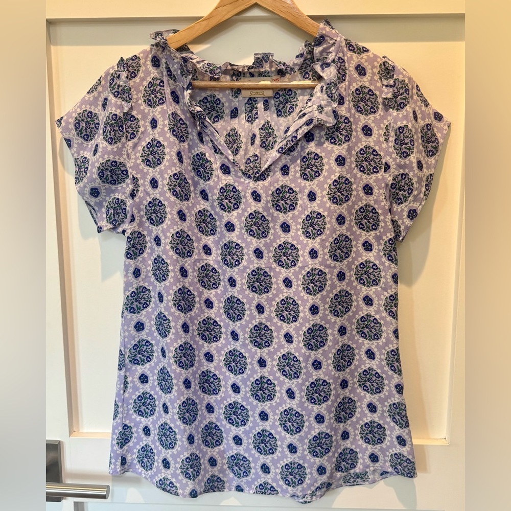 Rungolee Women’s V-Neck Floral Silk Blouse XS